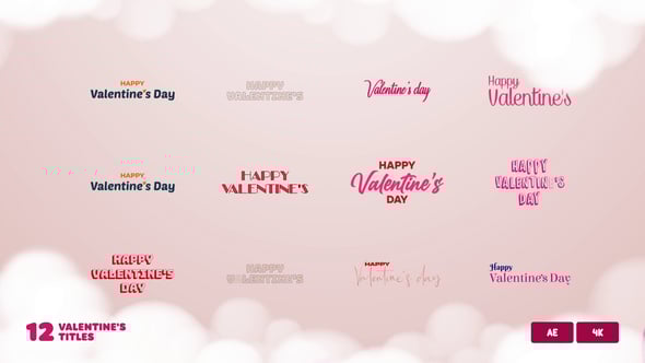 Animated Happy Valentines title with romantic hearts and smooth motion effects