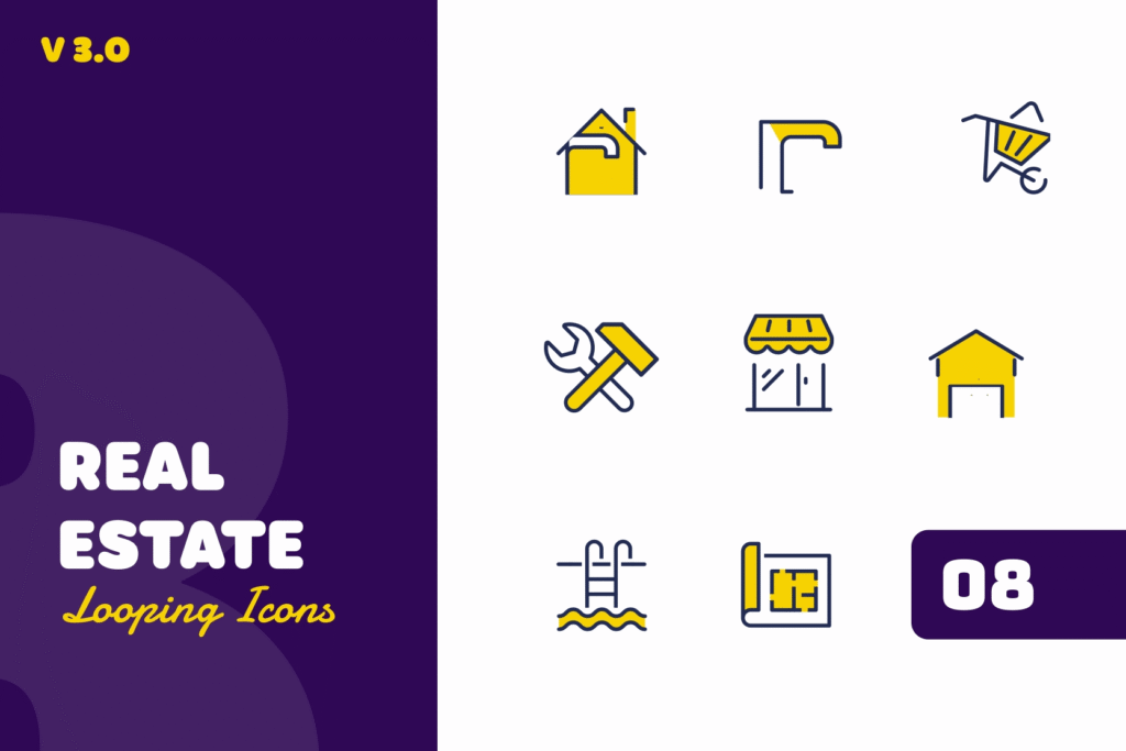 Real Estate Looping Icons | Animated Property & Housing Symbols