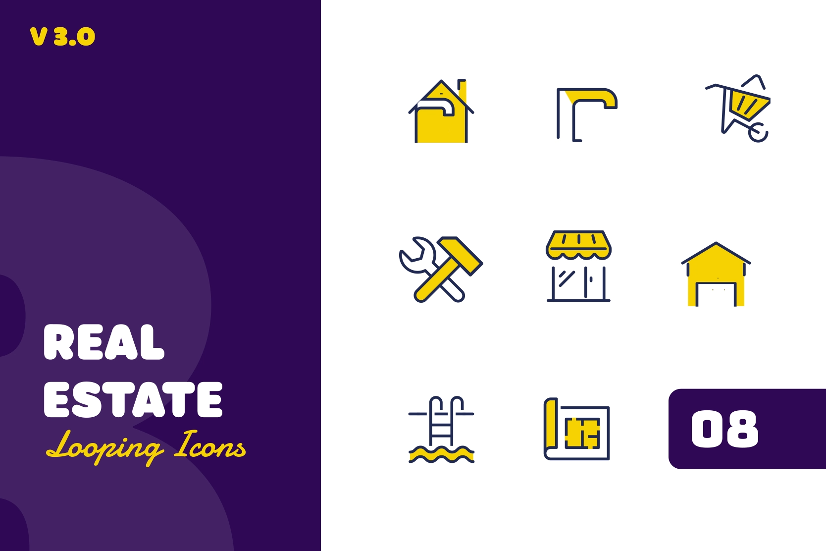 Real Estate Looping Icons | Animated Property & Housing Symbols