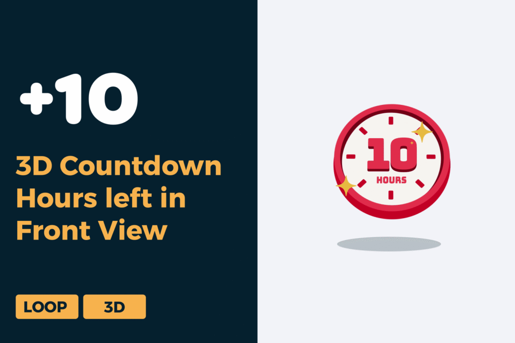 3D Countdown Hours Left Animation | Front View Dynamic Timer