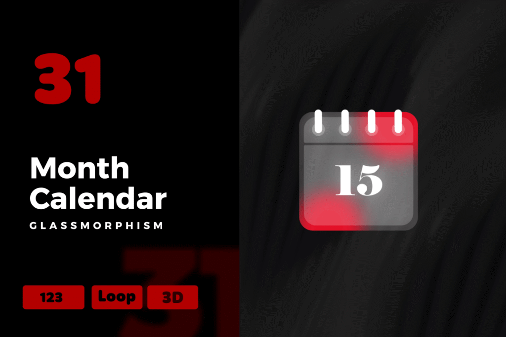 Month Calendar Animations with Glassmorphism Effect | Modern UI Design