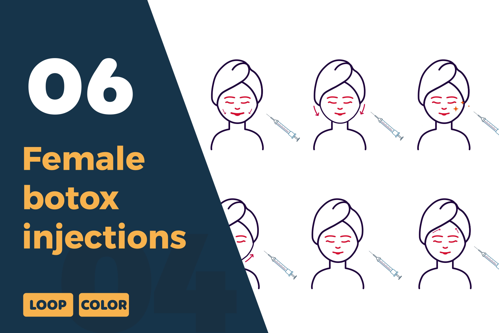 Botox Injection Line Art Animations – Female Face | Minimal Medical Aesthetic Visuals