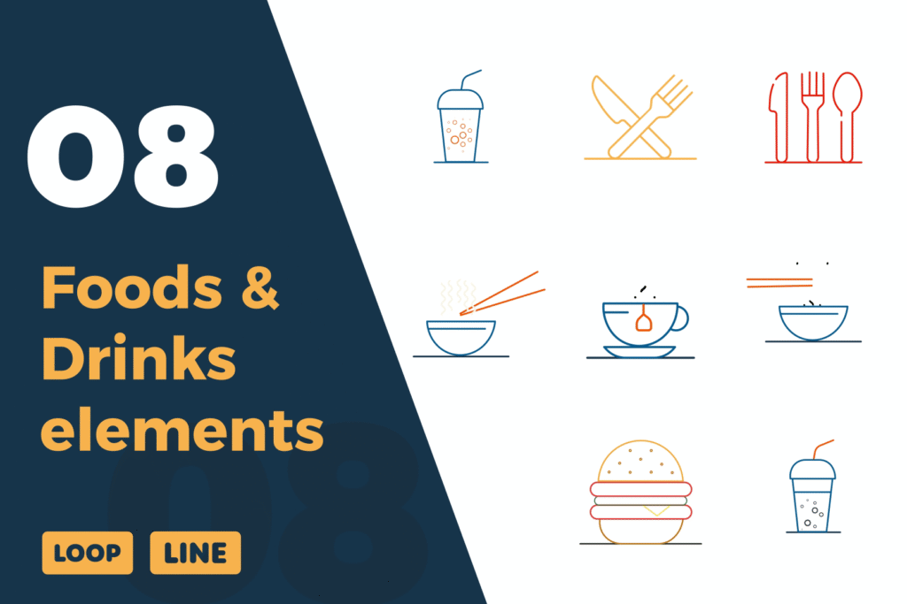 Food & Drinks Line Art Animations | Minimalist Animated Icons