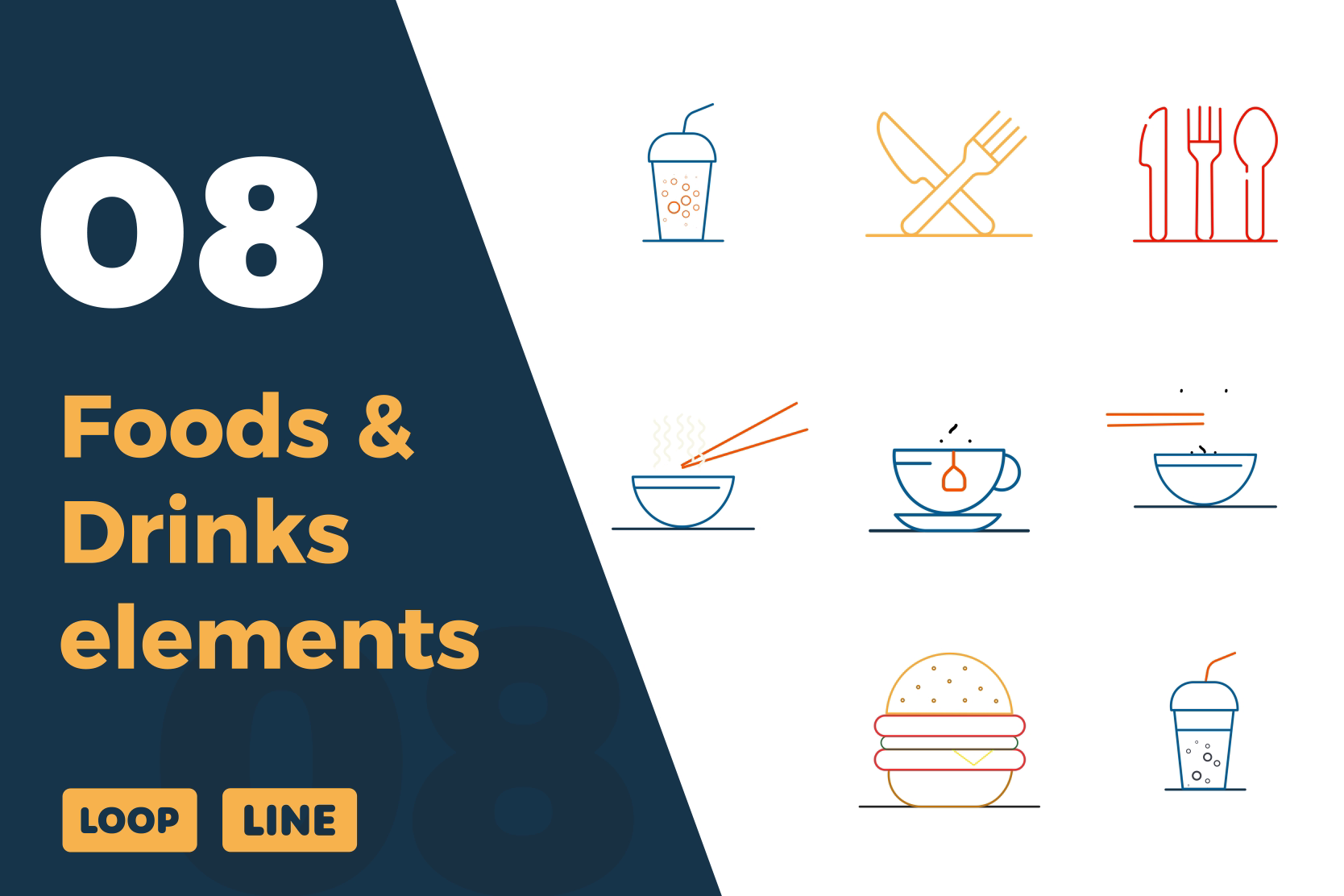 Food & Drinks Line Art Animations | Minimalist Animated Icons