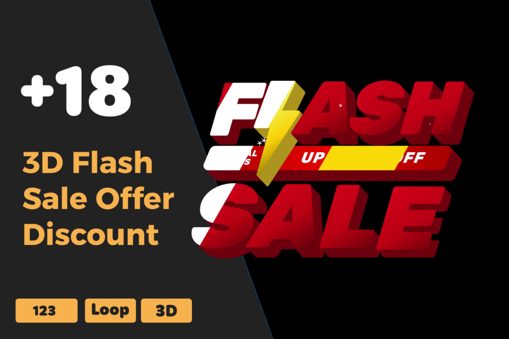 3D Flash Sale Text Discount in Red | Bold Promotional Animation