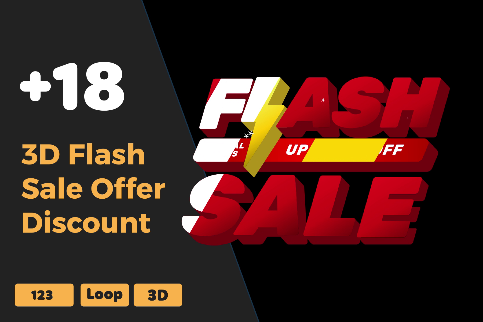 3D Flash Sale Text Discount in Red | Bold Promotional Animation