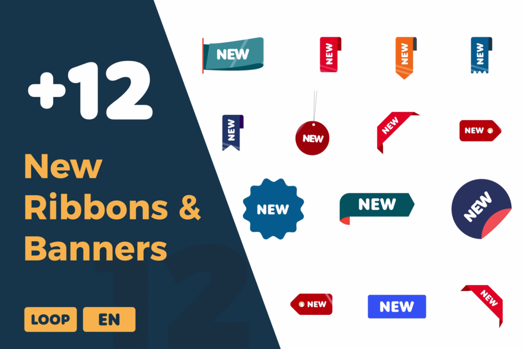New Text Ribbon and Stickers/Badges | Fresh Animated Labels